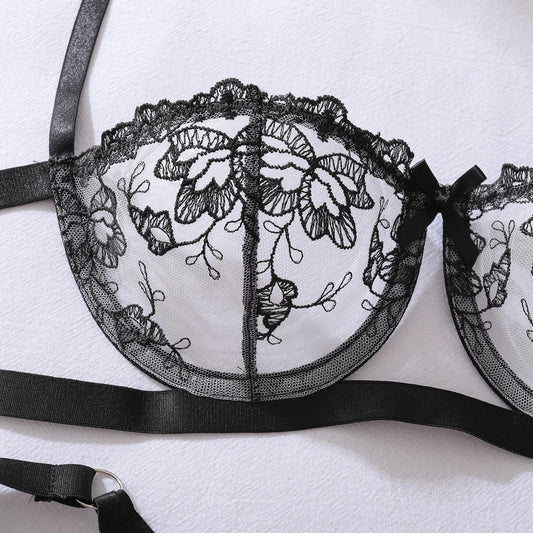 Luxury Black Embroidery Pure Desire Sexy Lingerie